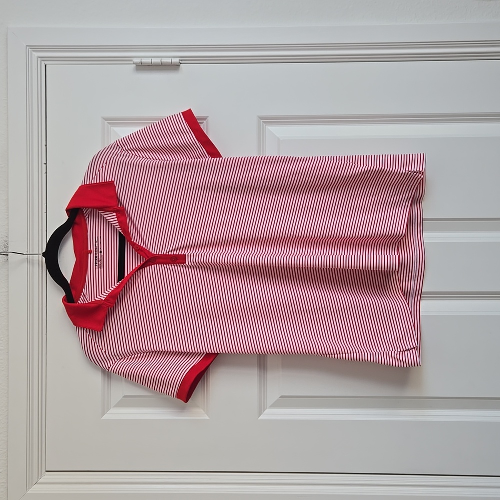 Nike Red and White Striped Golf Polo